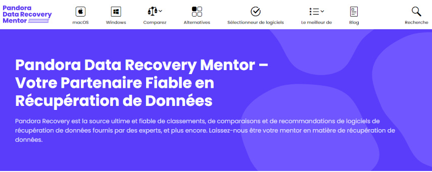 Page d’accueil de Pandora Recovery